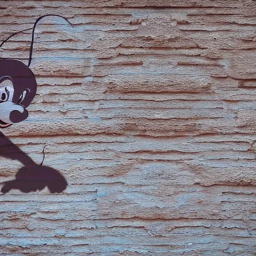 Prompt: shadow on the wall at a party of mikey mouse with a gun.