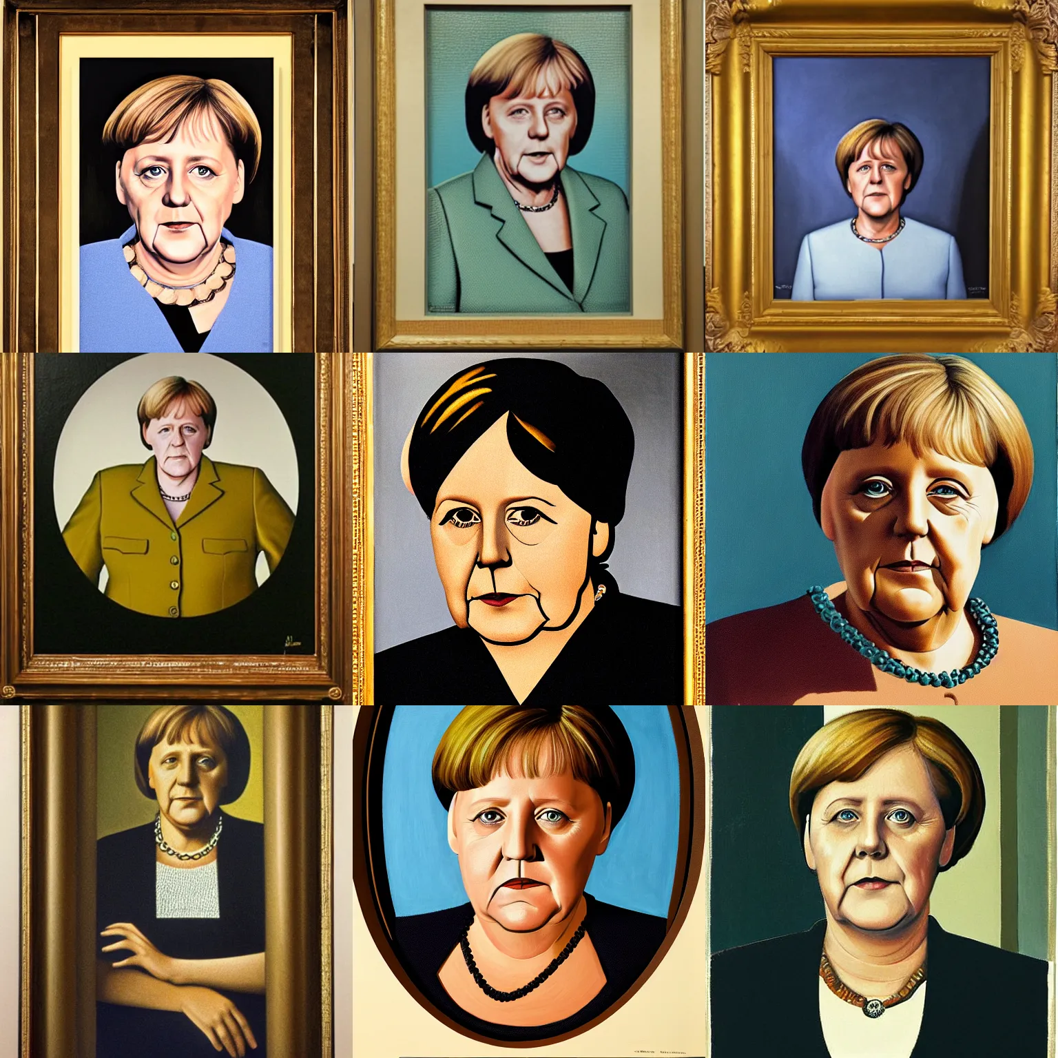 Prompt: portrait of angela merkel, by grant wood