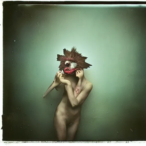 Prompt: kodak portra 4 0 0, wetplate, photo of a surreal artsy dream scene, horror, animal, carneval, grotesque, photographed by paolo roversi style