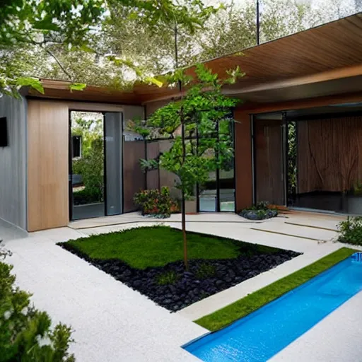 Image similar to house futurist, solar panel, amazing yard, trending design