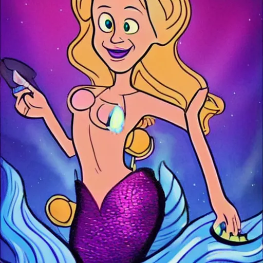 Image similar to doc brown as arielle the mermaid, disney art style, detailed, radiant light, water