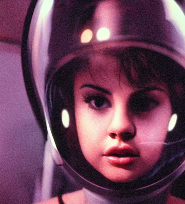 Prompt: selena gomez, 2 0 0 1 : a space odyssey ( 1 9 6 8 ) movie still frame, hd, remastered, detailed, cinematic lighting