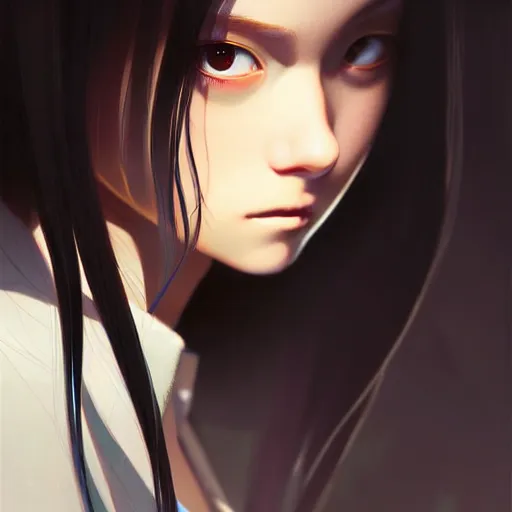 Prompt: a beautiful girl with long black hair, sharp focus, intricate, digital painting, artstation, highly detailed, ambient lighting, portrait by Studio Ghibli, artgerm, Ilya Kuvshinov, and Greg Rutkowski