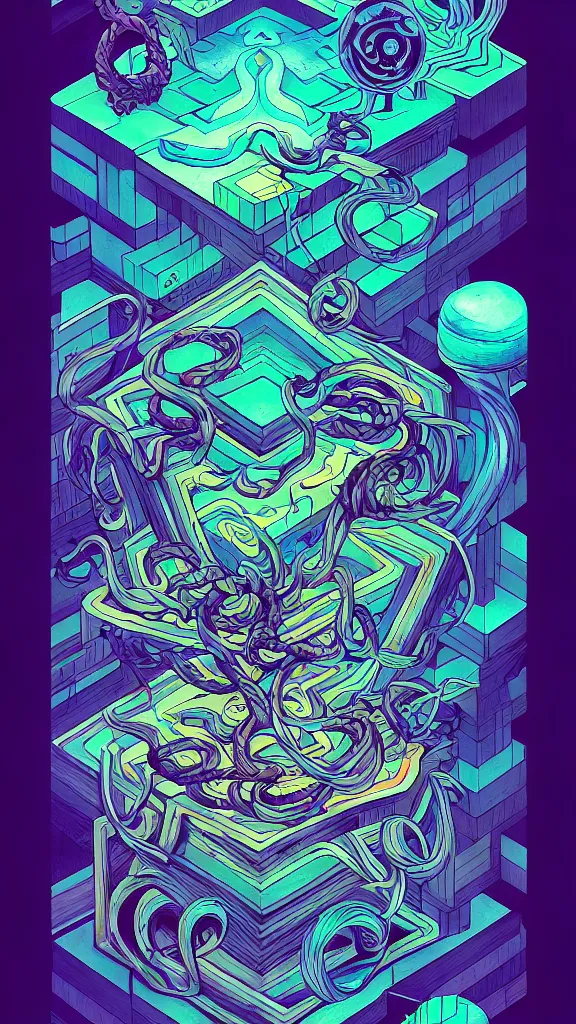 Image similar to arcane twisted turn of fate abstraction, centered award winning ink pen illustration, isometric abstract illustration by dan mumford, edited by craola, technical drawing by beeple and tooth wu, tiny details by artgerm and watercolor girl, symmetrically isometrically centered