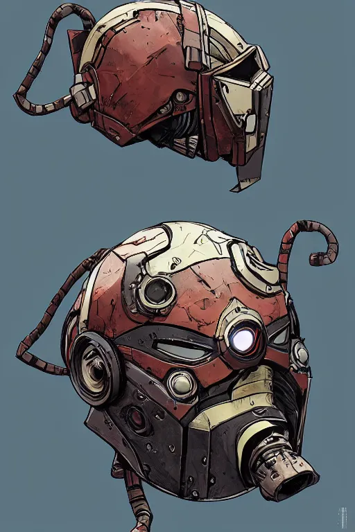 Prompt: robot ninja mask helmet borderland that looks like it is from Borderlands and by Feng Zhu and Loish and Laurie Greasley, Victo Ngai, Andreas Rocha, John Harris