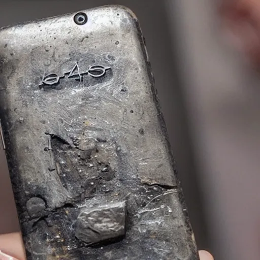 Prompt: a fossilized smartphone,