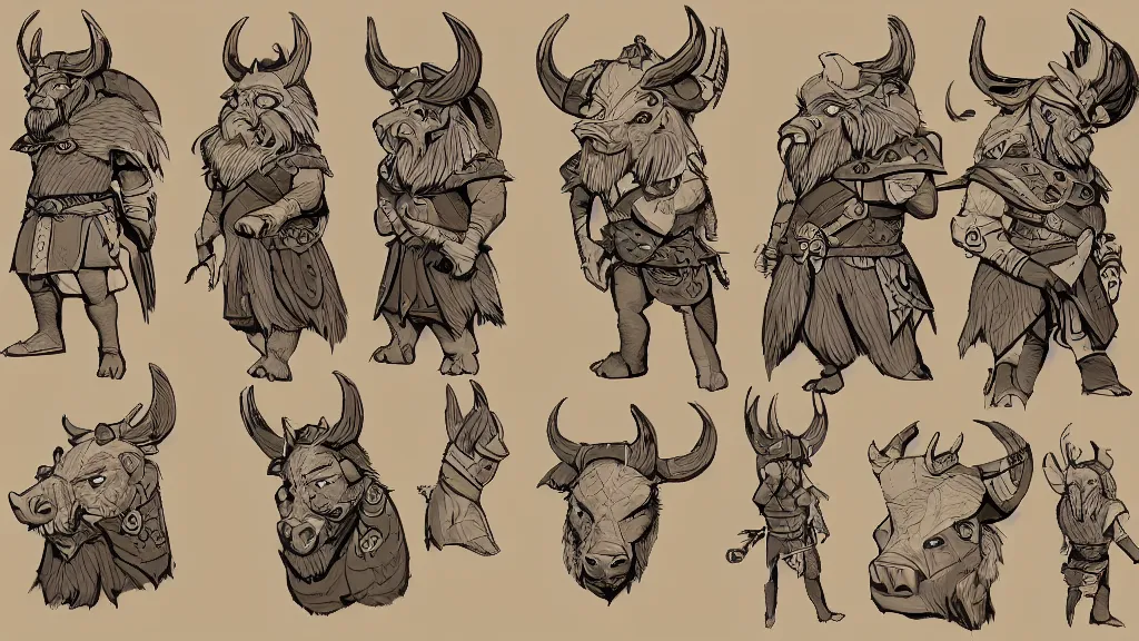 Image similar to a fantasy anthropomorphic viking boar character design sheet, trending on artstation