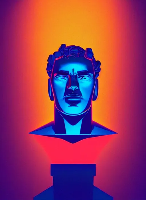 Image similar to bust of hercules, beeple, james gilleard, vaporwave, retrowave, black background, neon wiring, black, glitch, strong contrast, cuts, pinterest, trending on artstation