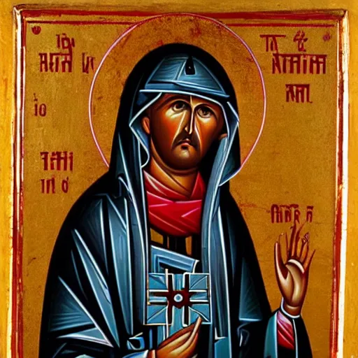 Prompt: norm macdonald, portrait, ancient byzantine icon norm macdonald, roman catholic icon norm macdonald, patron saint of comedy, orthodox