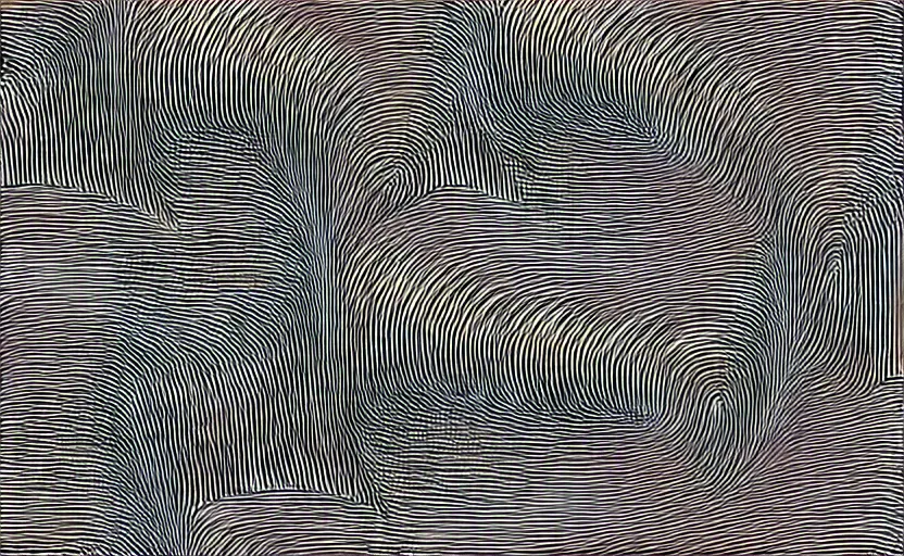 Image similar to converging some waves never overlapping but approaching infinitely close, thick black ink, warped perlin noise pattern