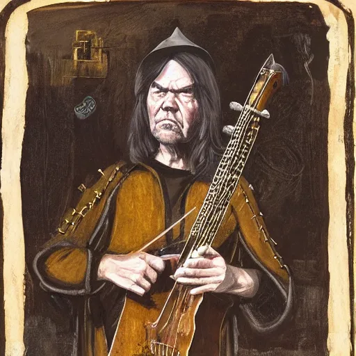 Image similar to a portrait of neil young as a medieval bard