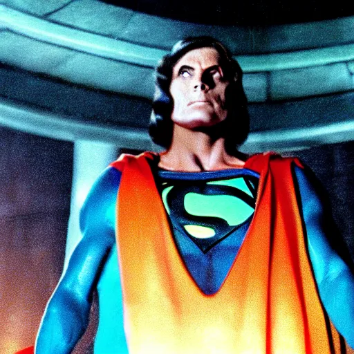 Image similar to movie still of skeletor as superman