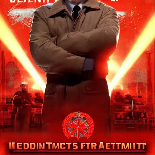 Prompt: vladimir putin in'red alert 3 poster art'' red alert 3 cover art'' red alert box art'