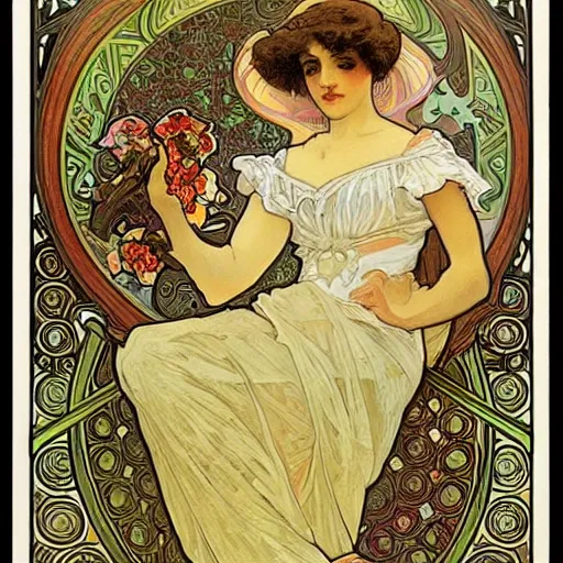 Image similar to intricate, hightly detailed, alphonse mucha