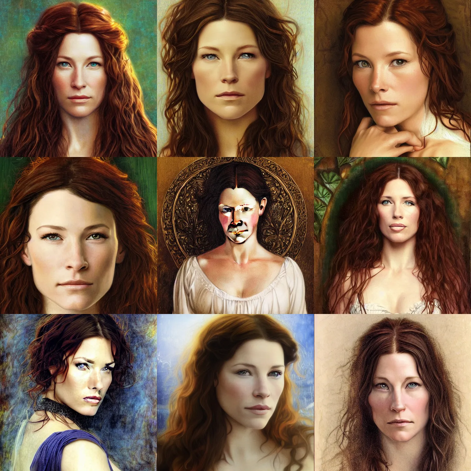 Prompt: Pre-Raphaelite portrait of Evangeline Lilly, photorealistic