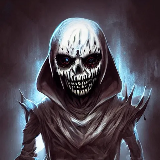 Image similar to photorealistic dark fantasy concept art of ultra horror nightmare sans with his eye glowing, and a hole in his chest, dynamic lighting, stunning visuals, ray tracing, beautiful scenery, cinematic, full body portrait, ultra detailed, hyper detail, stunning detail