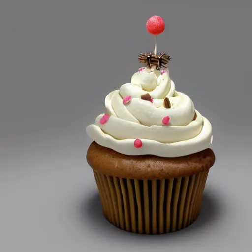 Prompt: ice cream cupcake shaped like screaming pinhead ( hellraiser ), octane render, centered, highly detailed