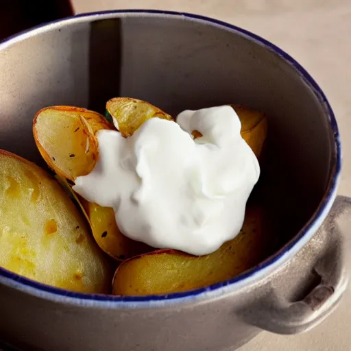 Prompt: baked potato and sour cream