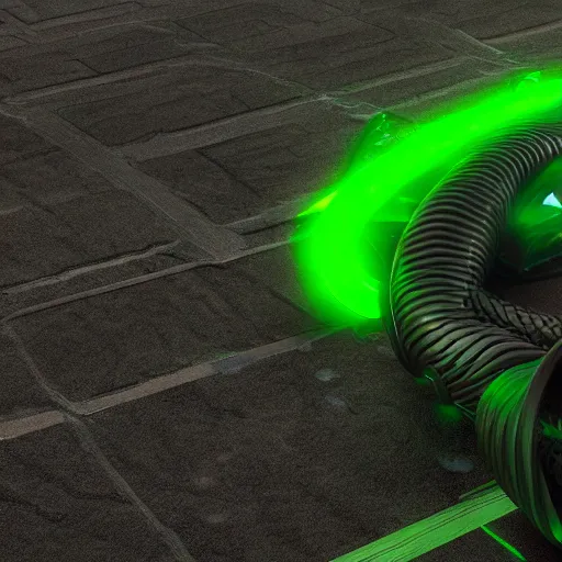 Prompt: a green and black robot similar to a snake, octane render, 3D