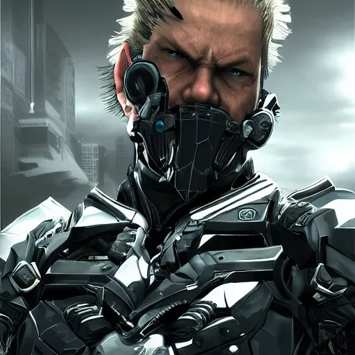 Prompt: senator armstrong, from metal gear rising reveangance, in a rap album cover, highly detailed portrait photography, epic, cinematic