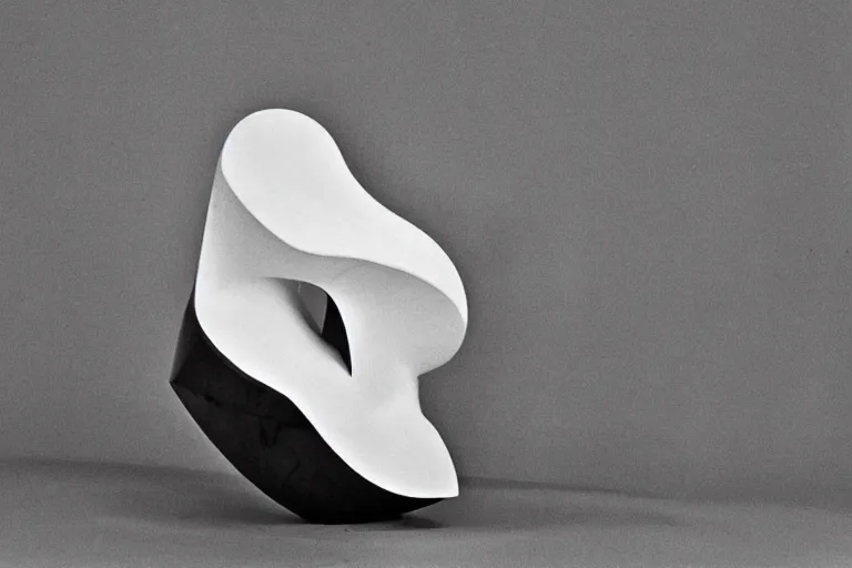 Prompt: a black and white photo of a sculpture, an abstract sculpture by jean arp and isamu noguchi, zbrush central, precisionism, henry moore, marble sculpture, biomorphic