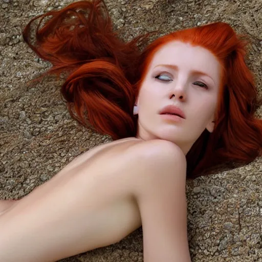 Prompt: reclining gorgeous redhead in sun, photorealistic,