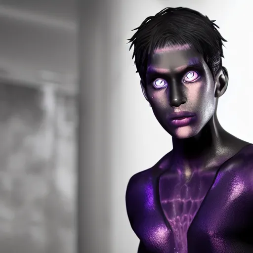 Prompt: a guy with purple eyes, completely dark, with black. magic powers, ultra realistic, 8 k, octane render, stylized,