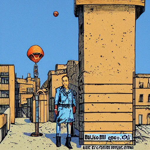 Image similar to blue sky in the style of enki bilal