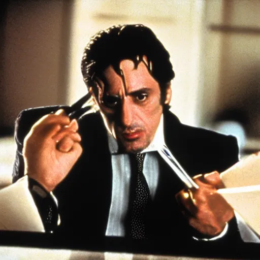 Image similar to Al Pacino as The American Psycho, cinematic still