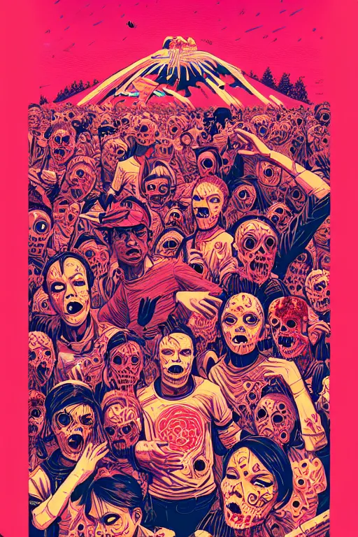 Image similar to risograph of zombies in a field, tristan eaton, victo ngai, artgerm, rhads, ross draws, intricated details