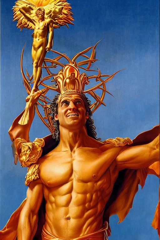 Prompt: emmanuel macron as the god of golden peace by thomas blackshear