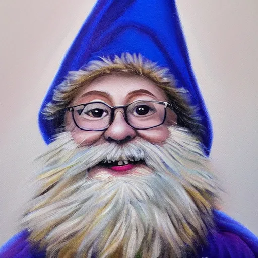 Image similar to professional oil painting portrait of a happy blue gnome, 8k, very intricate, very detailed, formal,