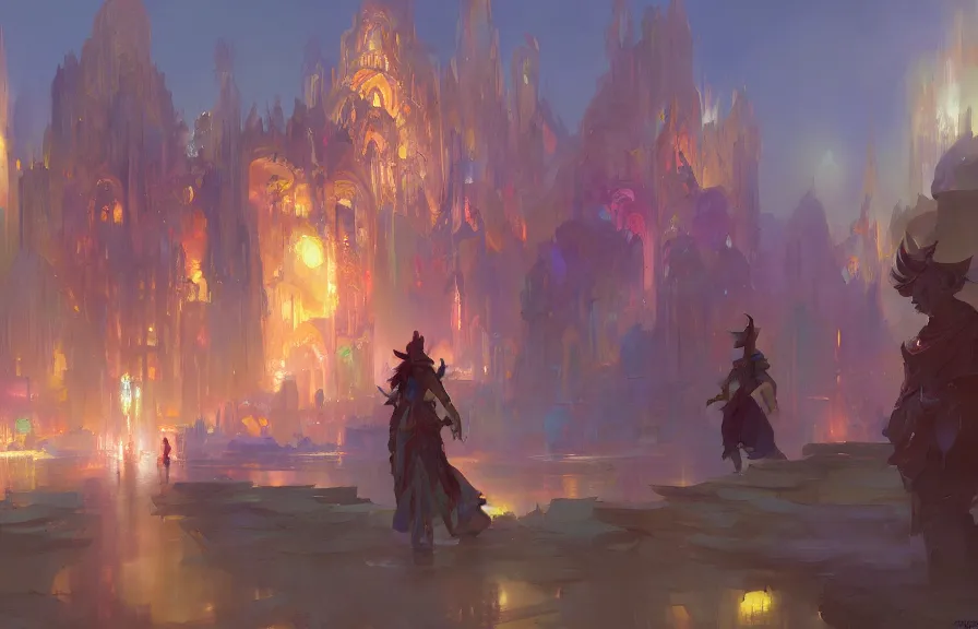 Prompt: greg manchess concept art of a the colorful temple dimension, key visual, ambient lighting, highly detailed, digital painting, artstation, concept art, sharp focus, by makoto shinkai and akihiko yoshida and hidari and wlop and greg rutkowski