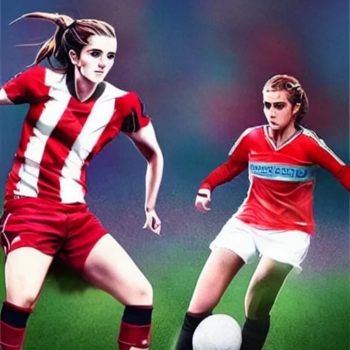 Image similar to a portrait of emma watson as a lokomotiv football player, hyper realistic, highly detailed