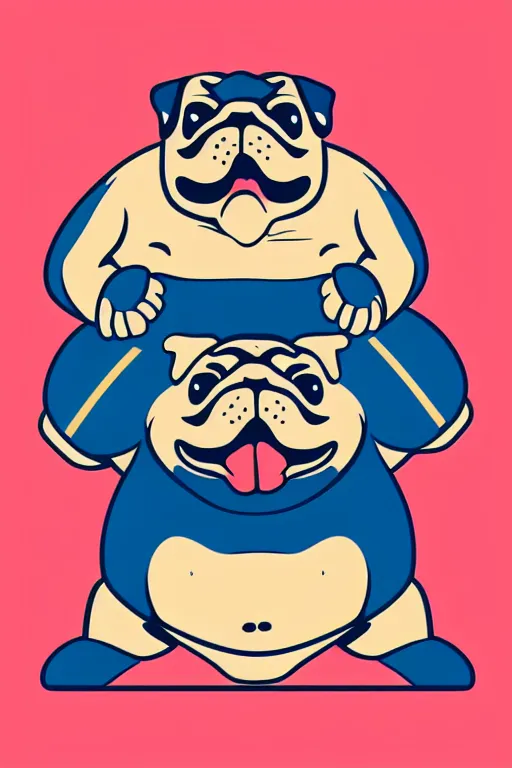 Image similar to Pug that is a sumo wrestler, sticker, colorful, illustration, highly detailed, simple, smooth and clean vector curves, no jagged lines, vector art, smooth