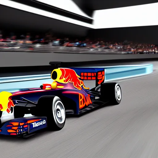 Prompt: F1 2022 car with the Red Bull livery driving through Monaco Grand Prix, crashing into the wall, concept art, highly detailed, 4k