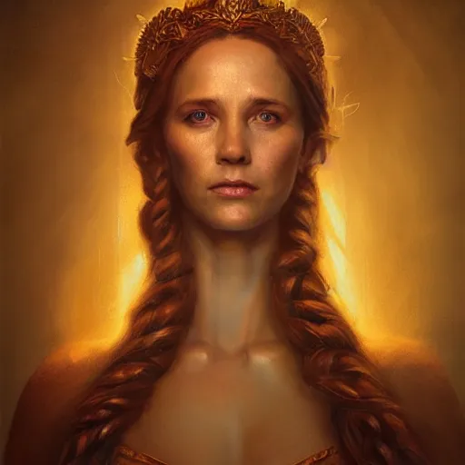 Image similar to majestic gracious regal goddess mater theia portrait, ancient greece, atmospheric lighting, painted, intricate, volumetric lighting, beautiful, rich deep colours masterpiece, golden hour, sharp focus, ultra detailed, by leesha hannigan, ross tran, thierry doizon, kai carpenter, ignacio fernandez rios