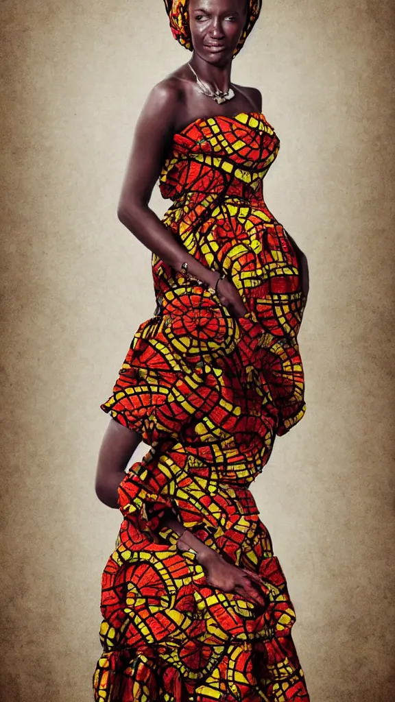 Image similar to character design, african woman, long billowing dress, realistic, photograph