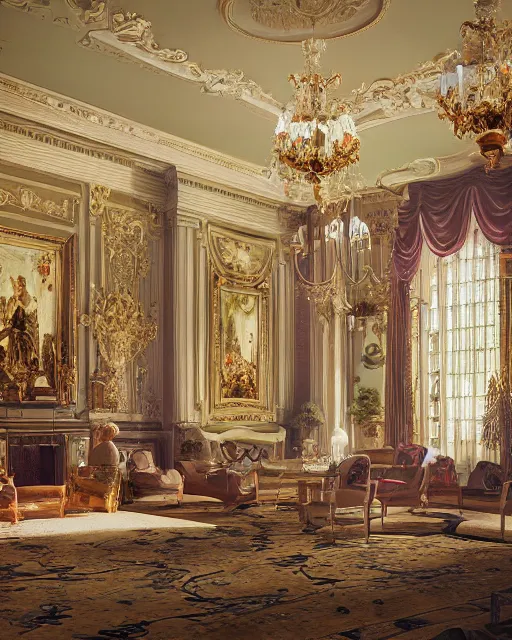Prompt: rococo digital painting of a 1 9 2 0 s grand party in a beautiful mansion, many partygoers, unreal engine, hyper realism, realistic shading, cinematic composition, realistic render, octane render, detailed textures, photorealistic, ultrawide shot, 3 5 mm film
