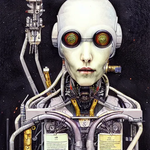 Image similar to futurist cyborg empress, perfect future, award winning art by santiago caruso, iridescent color palette