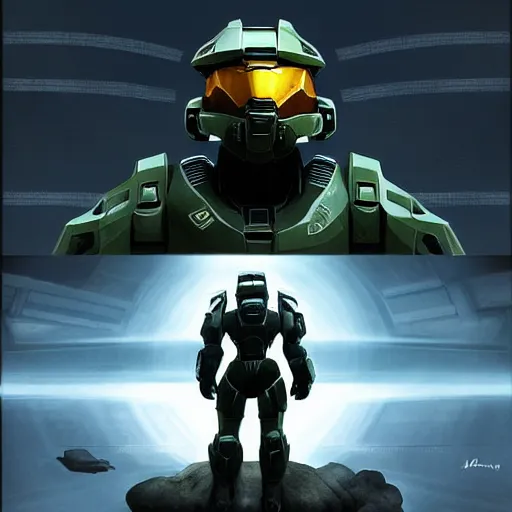 Image similar to Master Chief, Halo 3, Trending artstation, cinematográfica, digital Art