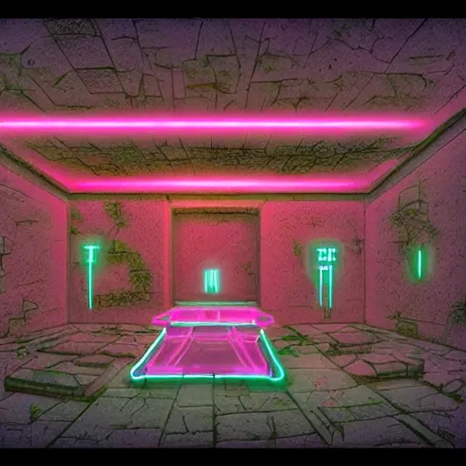 Image similar to neon ancient ruins, digital art, retrowave art, trending on art station