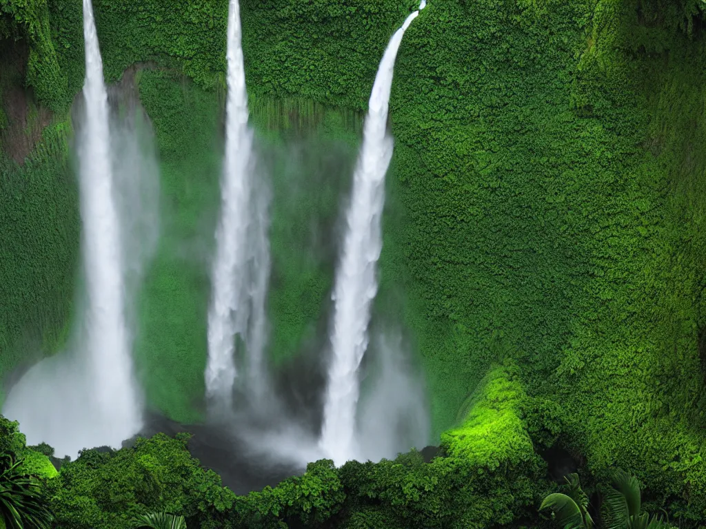 Image similar to akaka falls, maui by daniel f. gerhartz and matt stewart, fantasy, photorealistic, octane render, unreal engine, dynamic lighting, perfect, trending on artstation, poster, volumetric lighting, cinematic lighting, hyper realism, high detail, intricate, 4 k, masterpiece