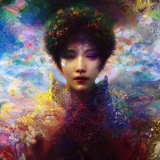 Image similar to Psychedelic visions of the flower of life by Stanley Artgerm Lau, Ruan Jia and Fenghua Zhong