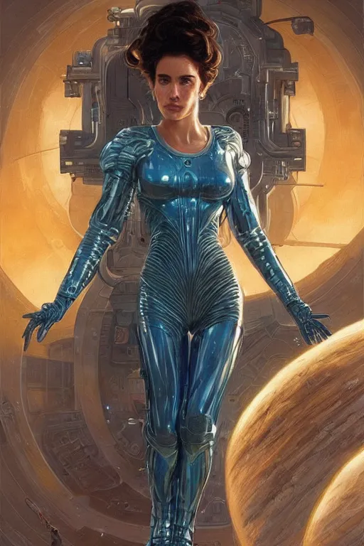 Image similar to young Jennifer Connelly as a stunning , beautiful retro SCI-FI space heroine 1985 , intricate, elegant, highly detailed, centered, digital painting, trending on artstation, concept art, smooth, sharp focus, illustration, art by artgerm and donato giancola and Joseph Christian Leyendecker, Ross Tran, WLOP