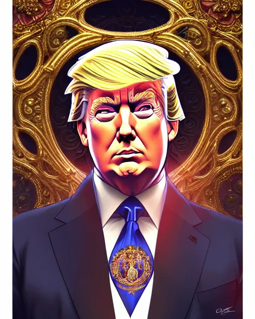 Prompt: symmetry!!!!!! beautiful donald trump anime summer president close portrait, wearing ornate clothing, ultra detailed, elegant, intricate, anime, dynamic lighting, dnd, glowing lights, digital art, digital painting, artstation, wlop, sharp focus, illustration, art by artgerm and greg rutkowski and alphonse mucha, 8 k