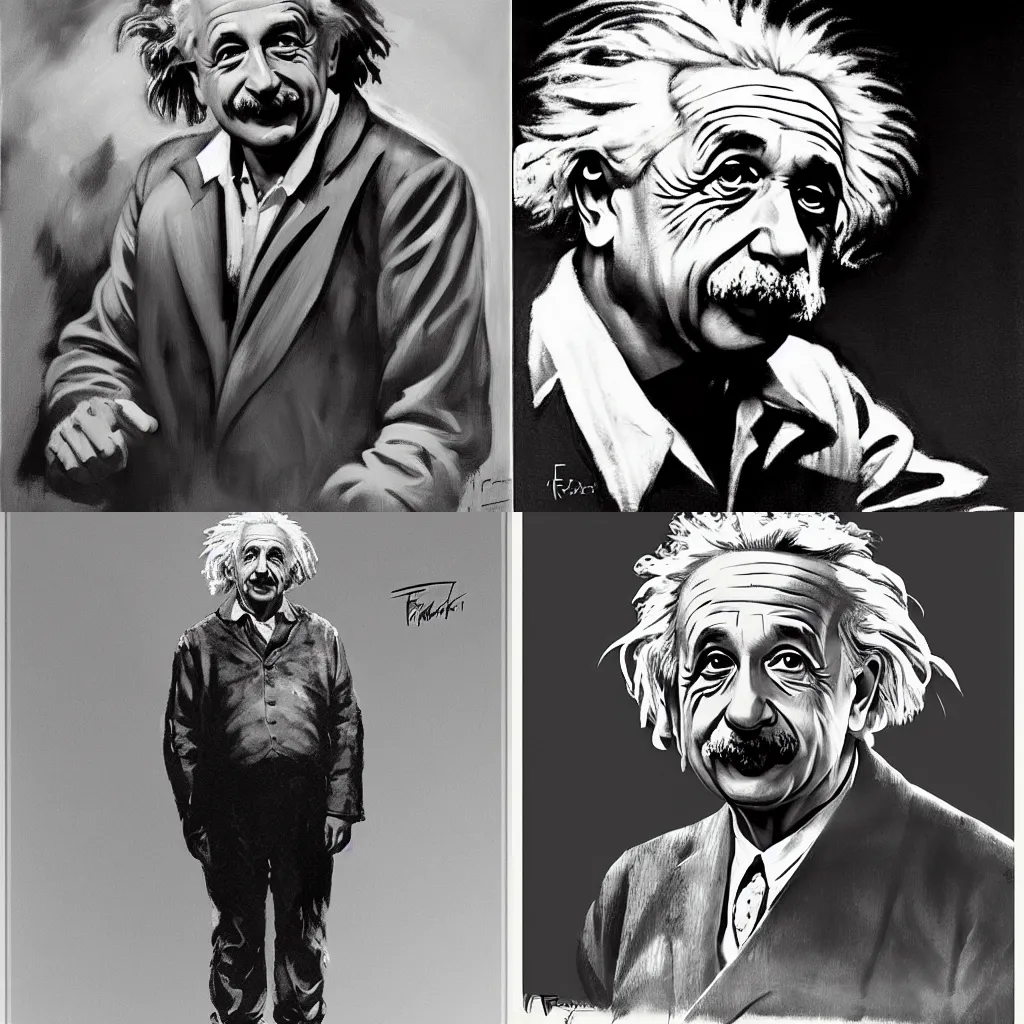 Prompt: Albert Einstein by Frank Frazetta, trending on artstation