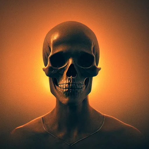 Image similar to skull portrait in beautiful dark landscape, in the style of beeple and Mike Winkelmann, intricate, epic lighting, cinematic composition, hyper realistic, 8k resolution,