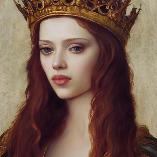 Image similar to renaissance painting scarlett johannson wearing a crown, detailed, artstation, trending, detailed