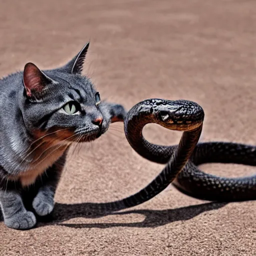 Prompt: cat fighting against snake